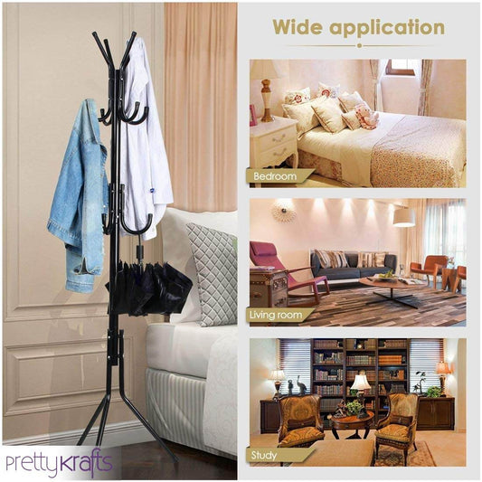 6 Hook Coat Hanger Clothes Stand Hanging Pole Wrought Iron Rack Standing Shelf Unit for Home, Bedroom Space - Haritazen