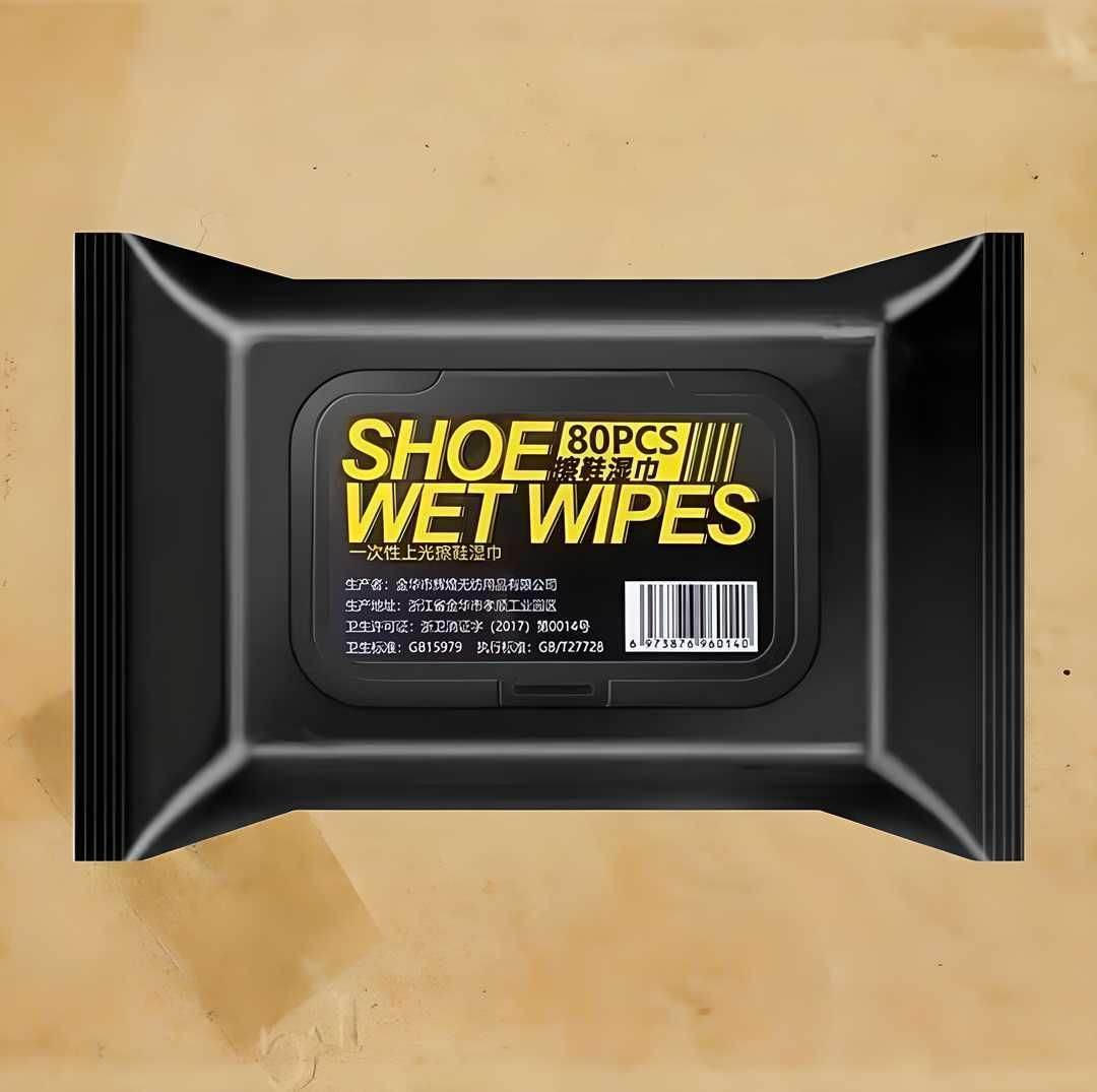 Black package of eco-friendly sneaker cleaner wipes with 80 pieces for shoe cleaning