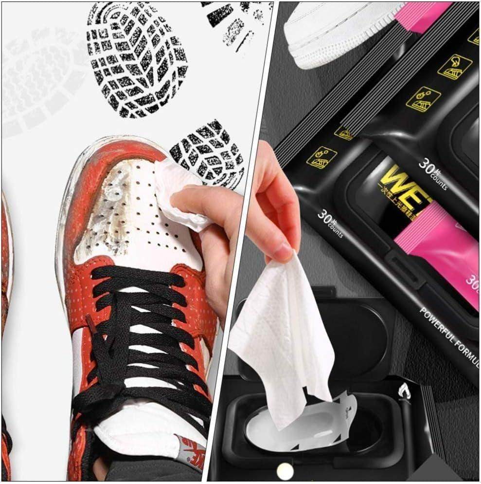 Eco-friendly sneaker cleaner wipes being used to clean dirt off white and red sneakers with black laces