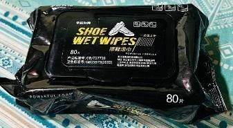 Pack of 80 eco-friendly sneaker cleaner wipes in black resealable packaging for shoe cleaning
