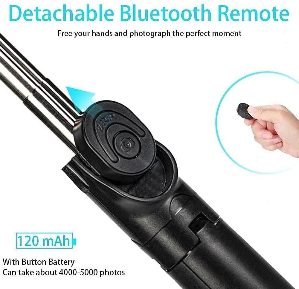 Multi function selfie stick for vlogging with detachable Bluetooth remote and button battery