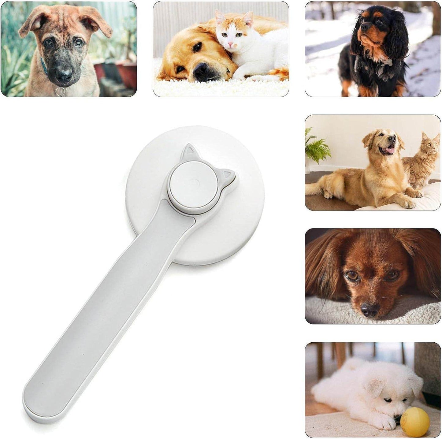 White pet head comb with cleaning needle designed for grooming dogs and cats