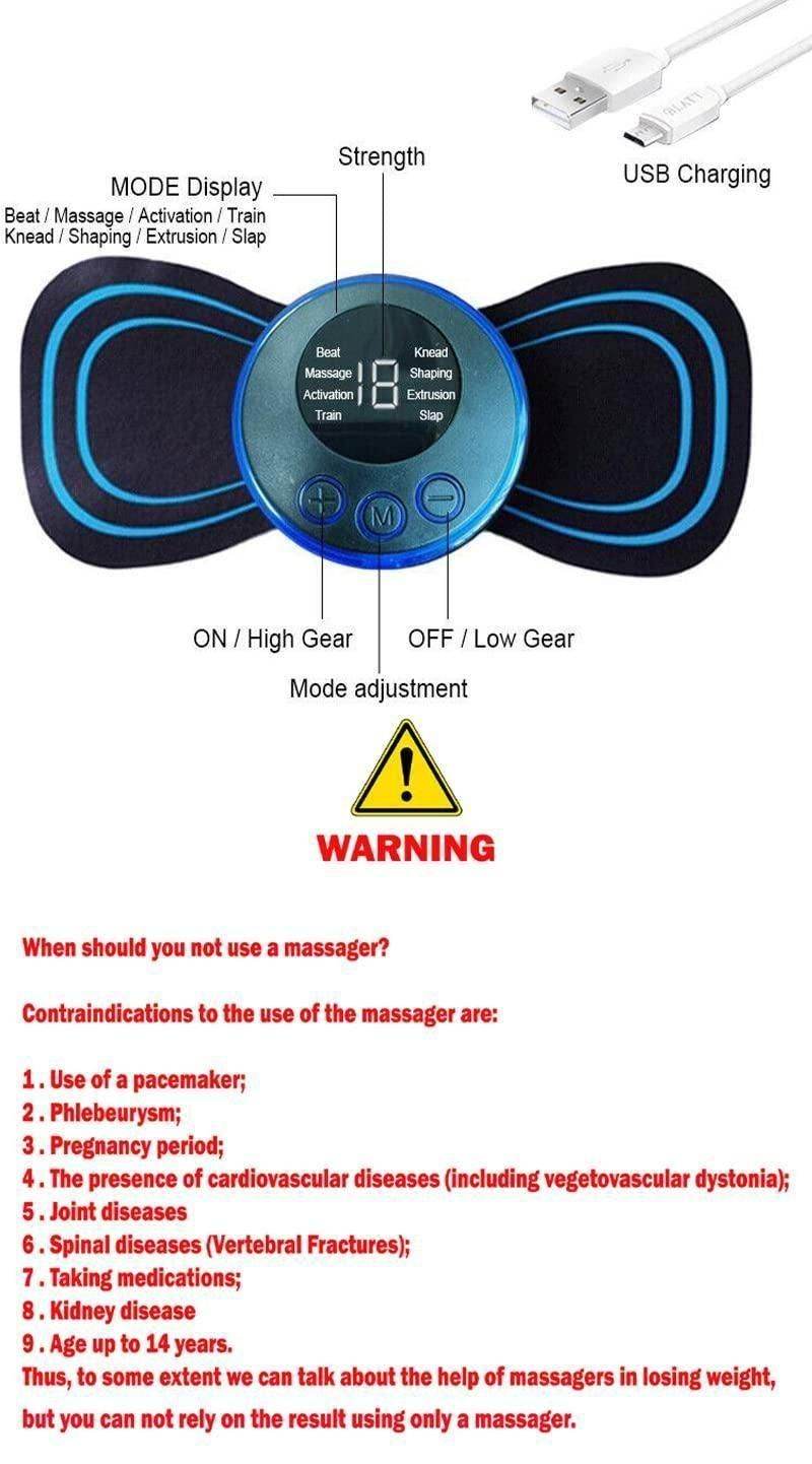 Portable wireless muscle massager with USB charging, multiple modes, and strength adjustment for muscle relief