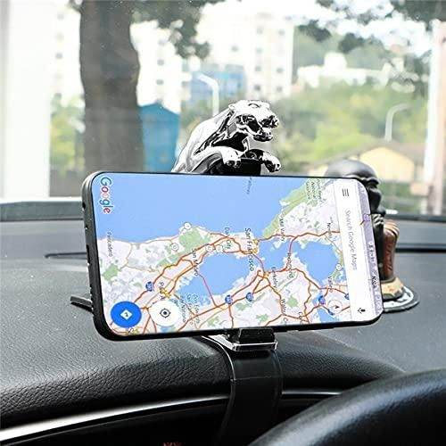 Jaguar dashboard phone holder with silver jaguar figure securely holding smartphone on car dashboard