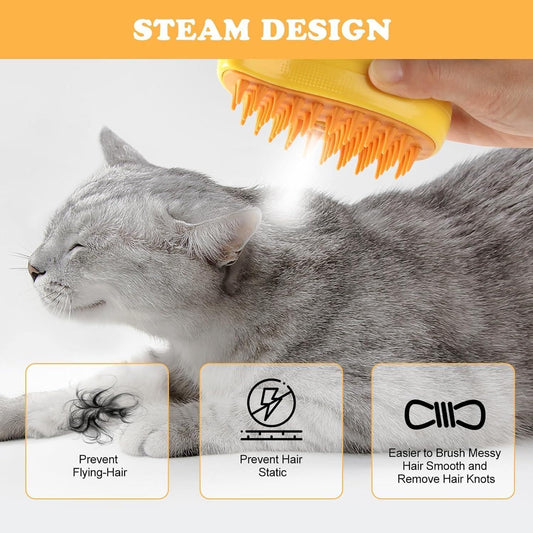 Cat grooming brush with steam design removing knots and preventing flying hair and static