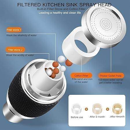 3 mode sink faucet nozzle with built-in filter stones and cotton filter for clean water