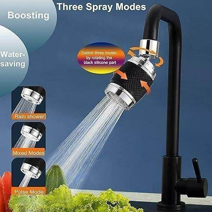 Black 3 mode sink faucet nozzle with three spray options including rain shower, mixed modes, and pulse mode