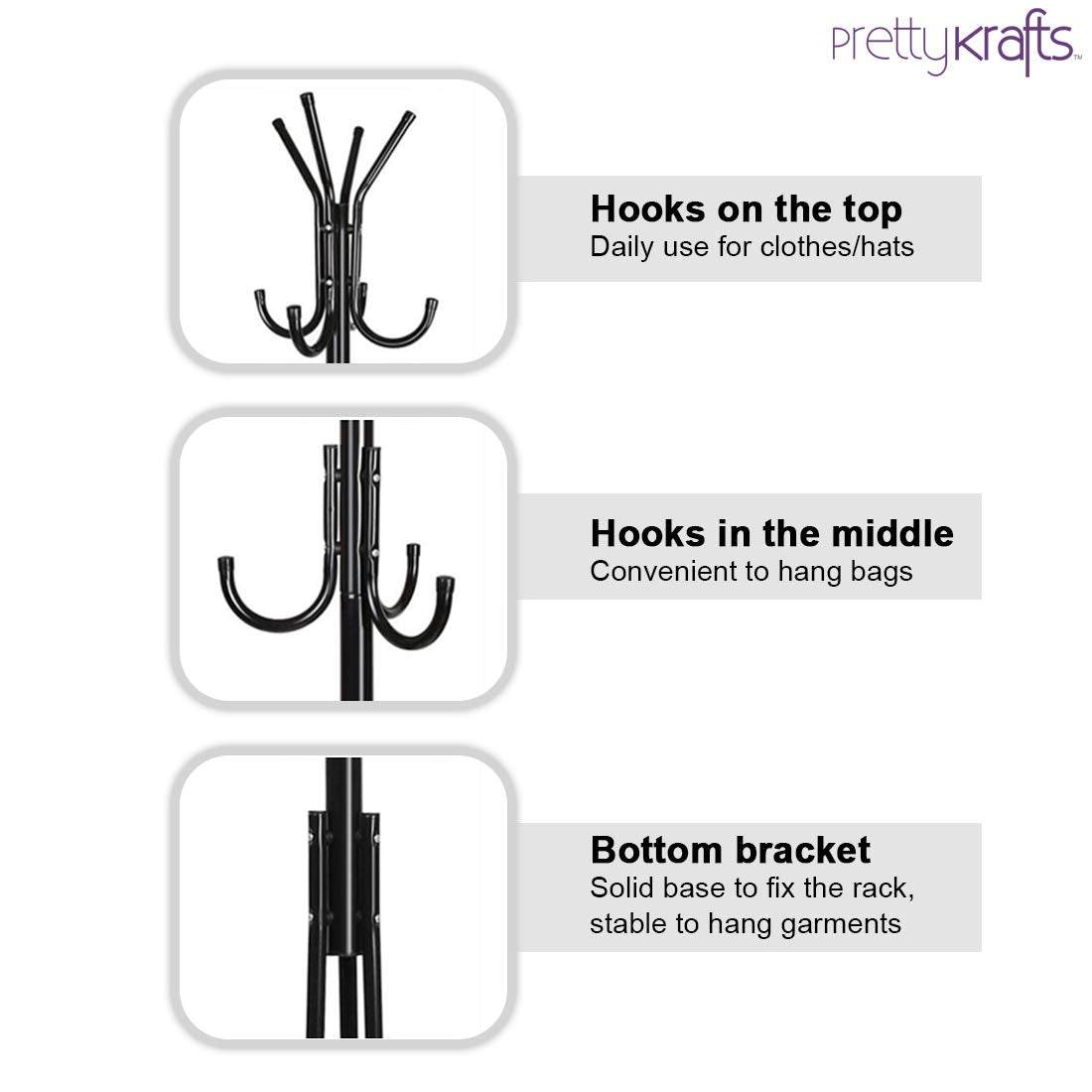 6 Hook Coat Hanger Clothes Stand Hanging Pole Wrought Iron Rack Standing Shelf Unit for Home, Bedroom Space - Haritazen