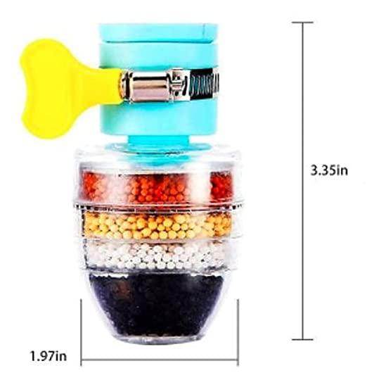 Compact activated carbon faucet water filter with multi-layer filtration beads and clamp for easy installation