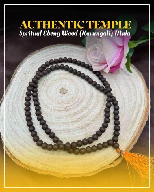 Authentic temple spiritual ebony wood karungali mala original 108 beads with orange tassel on wooden slice