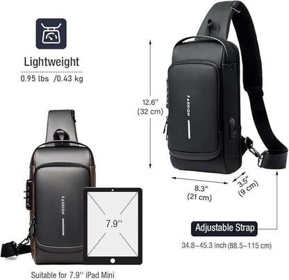 Lightweight black sling bag for men and women with adjustable strap and compact design suitable for 7.9 inch iPad Mini