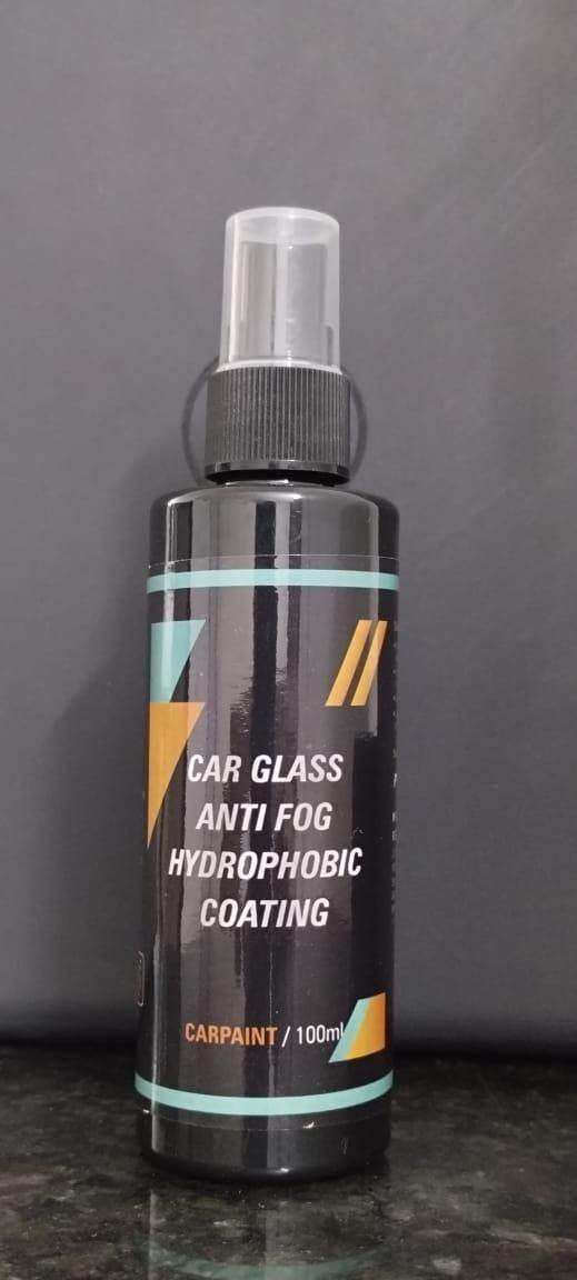 Black bottle of car glass anti-fog spray with hydrophobic coating for vehicle windows