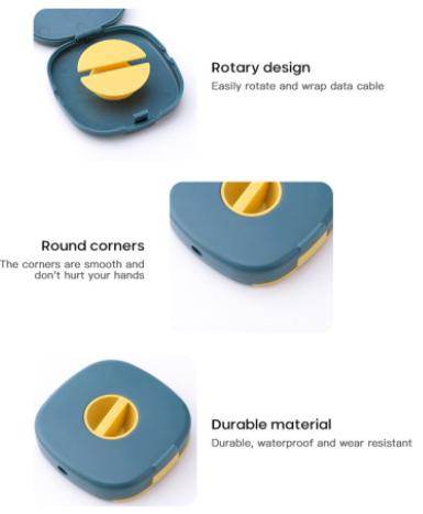 Compact USB cable holder with rotary design, smooth round corners, and durable waterproof material