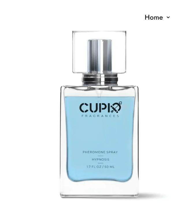Cupix Fragrances pheromone cologne for men in a clear bottle with light blue liquid and silver cap
