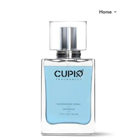 Cupix Fragrances pheromone cologne for men in a clear bottle with light blue liquid and silver cap