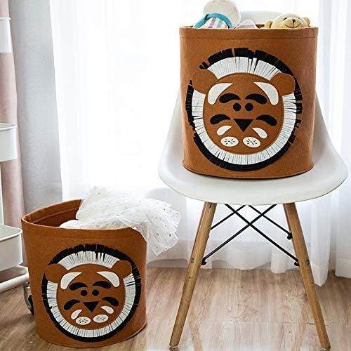 Cute foldable clothes organizer with lion face design in brown felt for kids room storage