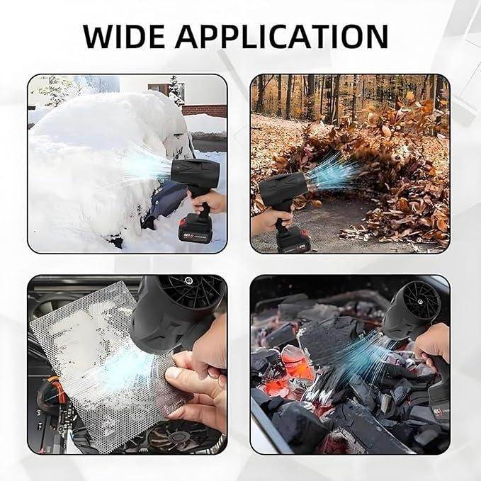 Handheld jet blower for home use clearing snow leaves dust and ashes in various outdoor and indoor settings
