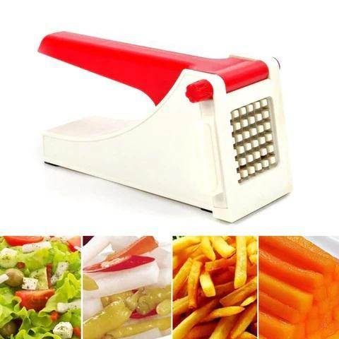 Heavy duty vegetable chopper with red handle and stainless steel blades for dicing vegetables