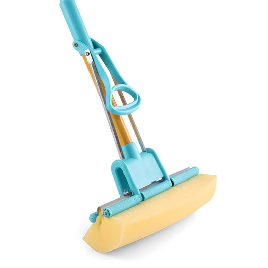 Blue and yellow multi-purpose squeeze mop wiper with ergonomic handle for easy cleaning
