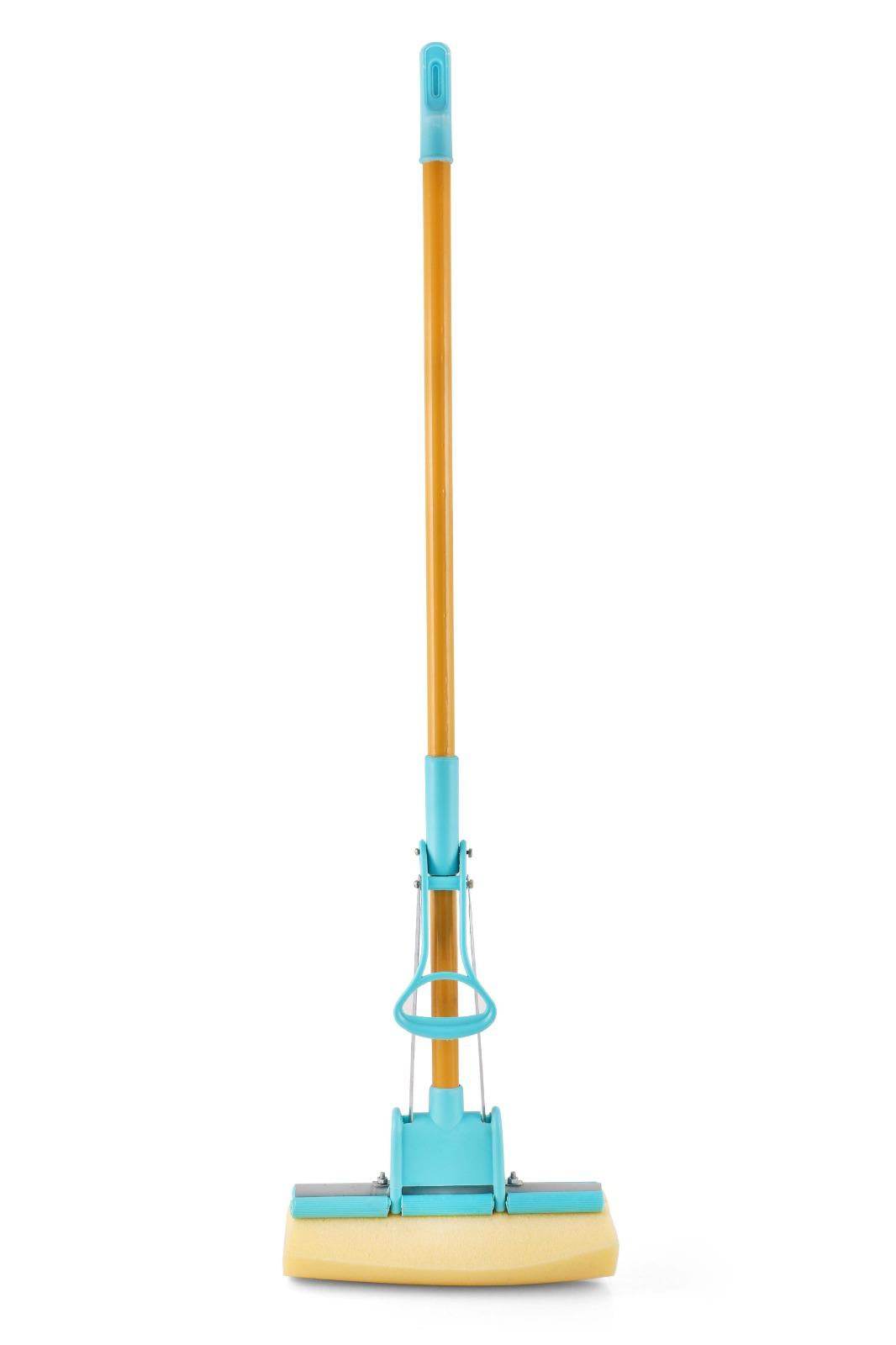 Multi-purpose squeeze mop wiper with yellow handle and blue sponge cleaning head