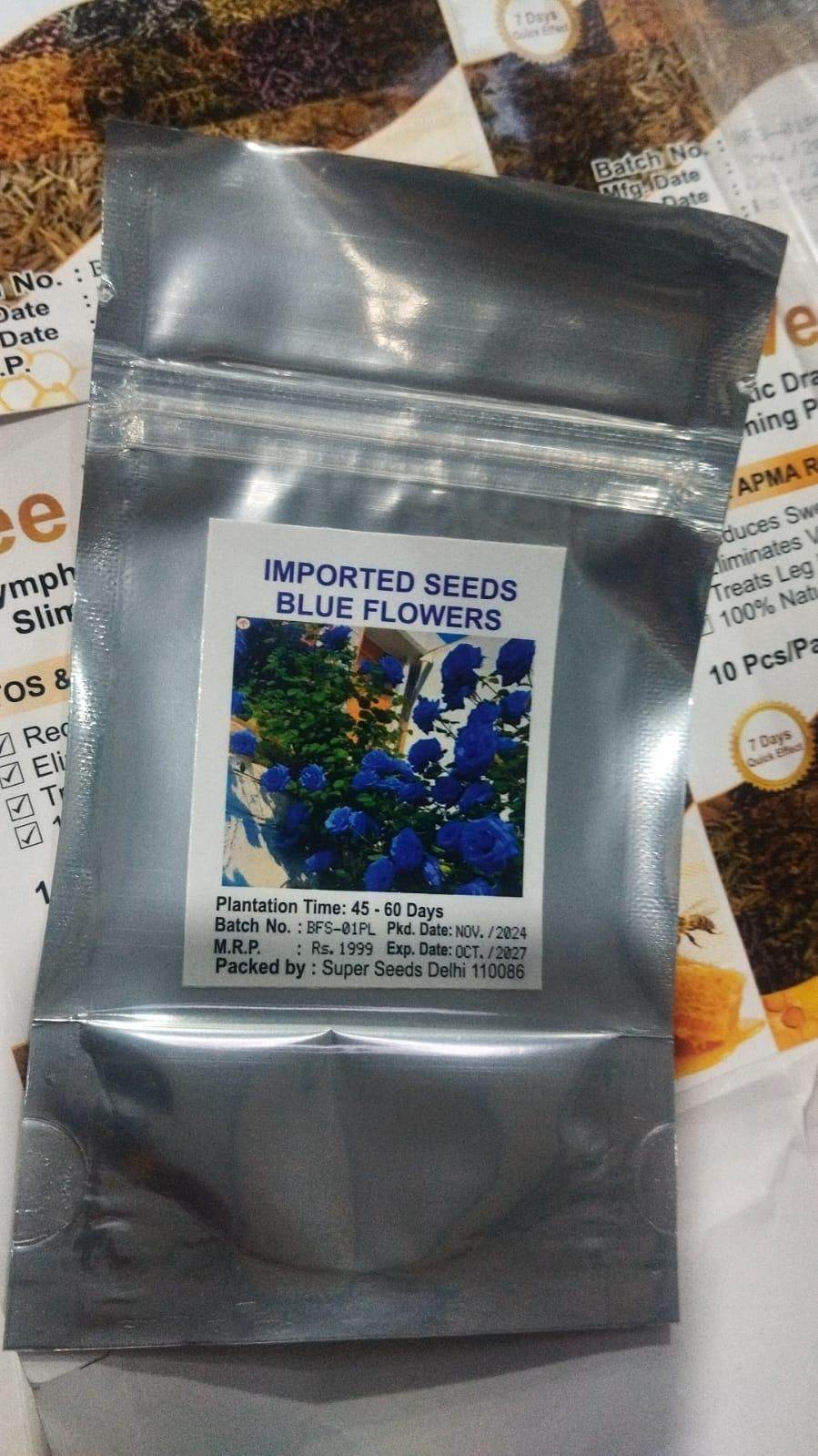 Packet of imported blue flower seeds for planting climbing roses for home garden