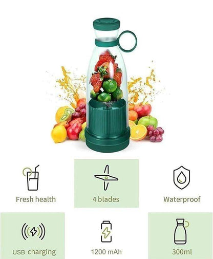 Portable mini juice blender in green with 4 blades USB charging waterproof 300ml capacity