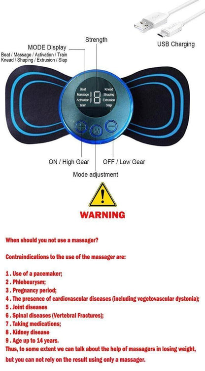 Portable wireless muscle massager with USB charging, multiple modes, and strength adjustment for muscle relief