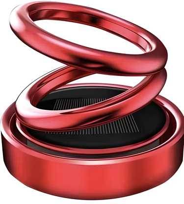 Red solar aromatherapy car accessory with sleek modern design and solar panel on top