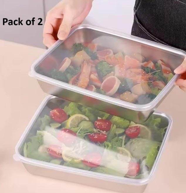 Pack of 2 multi-purpose kitchen container with cover holding fresh salad and cooked vegetables