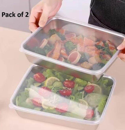 Pack of 2 multi-purpose kitchen container with cover holding fresh salad and cooked vegetables