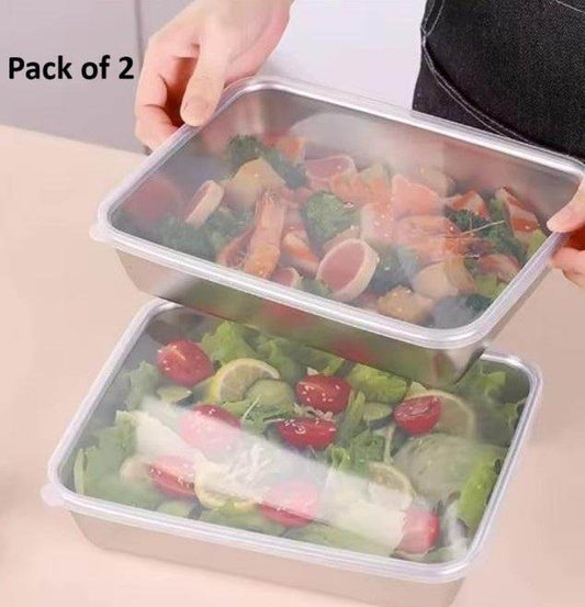 Pack of 2 multi-purpose kitchen container with cover holding fresh salad and cooked vegetables