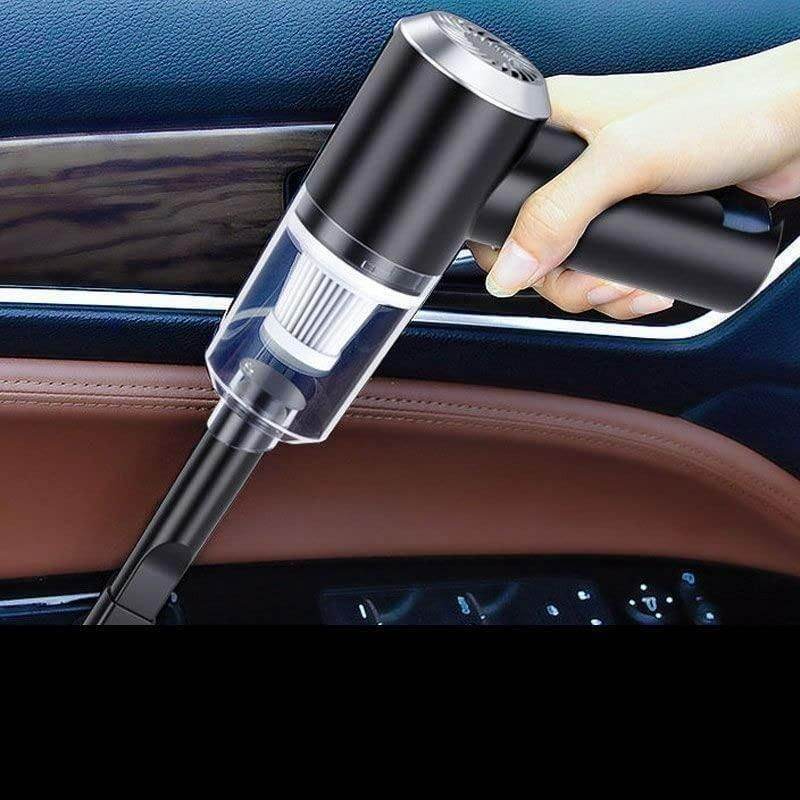 Black wireless mini vacuum cleaner handheld device cleaning car door interior